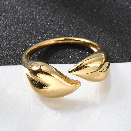 Ion Plating(IP) 304 Stainless Steel Leaf Open Cuff Rings for Women RJEW-G319-02G-1