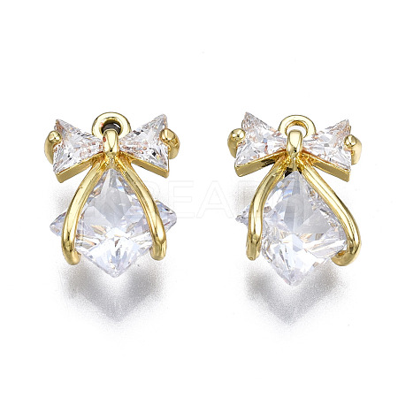 Brass Inlaid Clear Cubic Zirconia Pendants ZIRC-S069-010G-1
