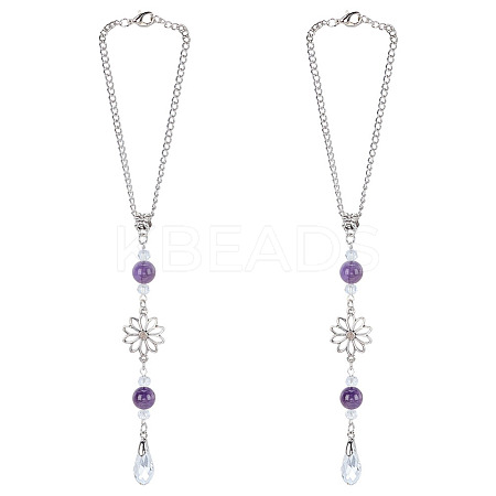 2Pcs Alloy Flower Pendant Decorations HJEW-ME0001-07A-1