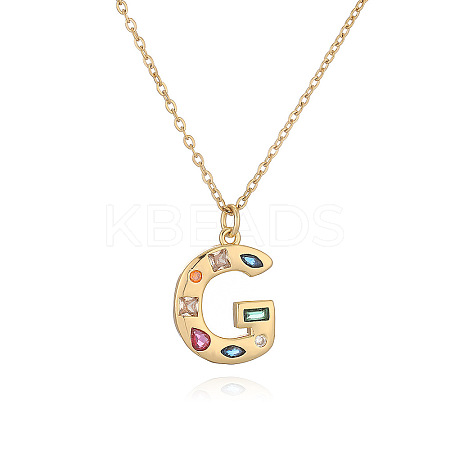 Brass Pave Colorful Cubic Zirconia Initial Pendant Necklaces for Women FS-WG02860-07-1