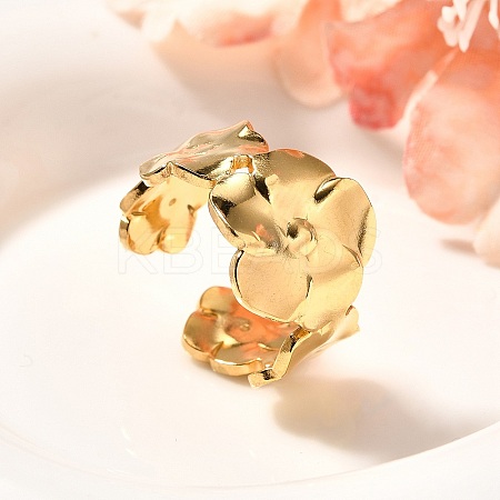 Flower 201 Stainless Steel Open Cuff Ring for Women LS-RJEW-A053-02A-G-1