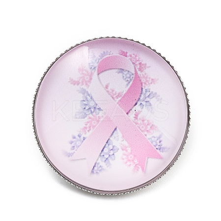 Breast Cancer Awareness Ribbon Glass Brooches JEWB-L019-01A-1