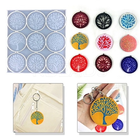 Flat Round with Tree of Life Pendant Silicone Molds DIY-L071-04-1