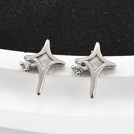 Brass Micro Pave Clear Cubic Zirconia Stud Earrings EJEW-M103-03P-1