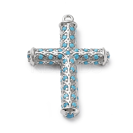 Rack Plating Brass Micro Pave Cubic Zirconia Pendants X-KK-Q786-04P-1