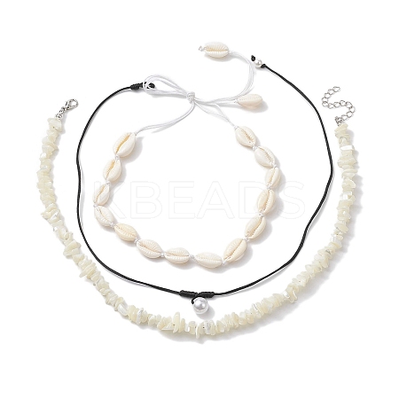 3Pcs Bohemia Natural Cowrie Shell & White Shell Beaded Necklaces NJEW-JN04784-1