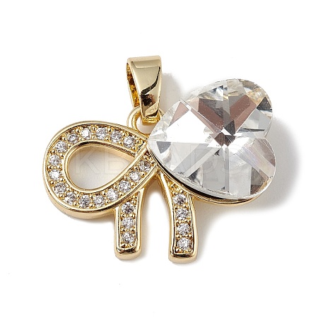 Real 18K Gold Plated Rack Plating Brass Micro Pave Clear Cubic Zirconia Pendants KK-C015-26G-01-1
