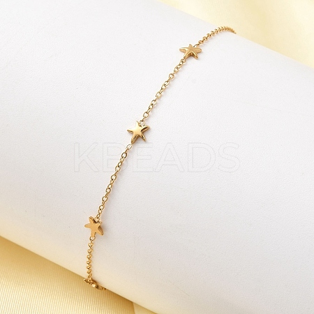 304 Stainless Steel Star Link Bracelets for Women BJEW-K237-20G-1