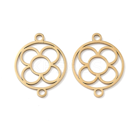 304 Stainless Steel Ring with Flower Connector Charms STAS-P433-09G-1