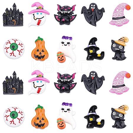 20Pcs 10 Style Halloween Theme Opaque Resin Cabochons RESI-SC0001-63-1