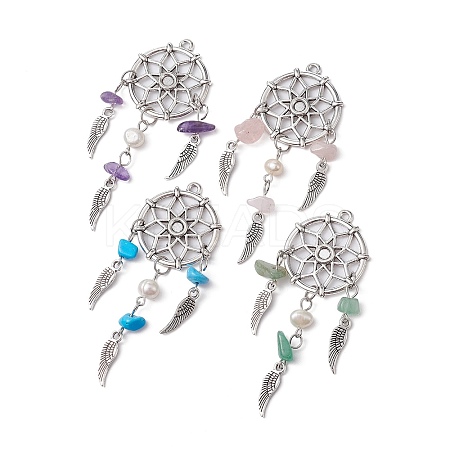4Pcs 4 Styles Natural Mixed Stone Chip Big Pendants PALLOY-JF02296-S-1