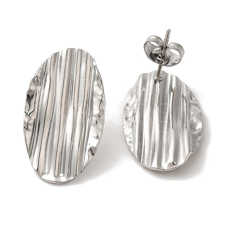 304 Stainless Steel Groove Oval Stud Earrings EJEW-C114-29P-1