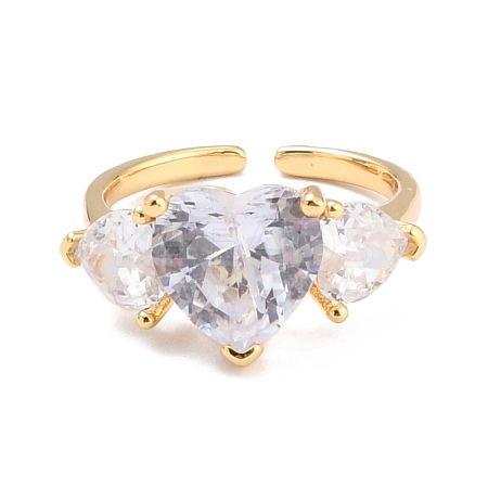 Heart Cubic Zirconia Crystal Wide Band Ring for Girl Women ZIRC-C025-09G-1