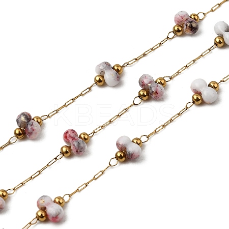 Handmade 304 Stainless Steel Porcelain Beaded Round Link Chains CHS-L032-16G-01-1