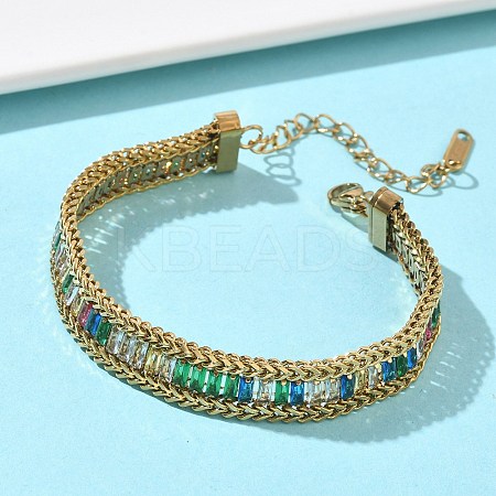 304 Stainless Steel & Glass Wheat Chain Double Layers Bracelets for Women BJEW-F540-08G-04-1