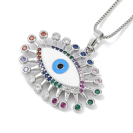 Rack Plating Brass Colorful Cubic Zirconia Eye Pendant Box Chain Necklaces NJEW-P317-02P-1