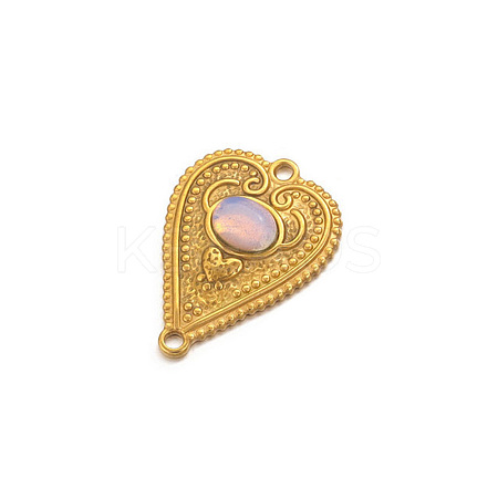 Stainless Steel Pave Opalite Peach Heart Connector Charms PW-WG0EEB2-01-1