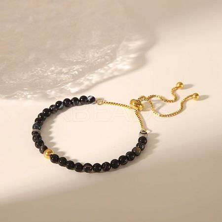 Adjustable Natural Round Black Agate Beads Slider Bracelets LS-LF2079-1-1