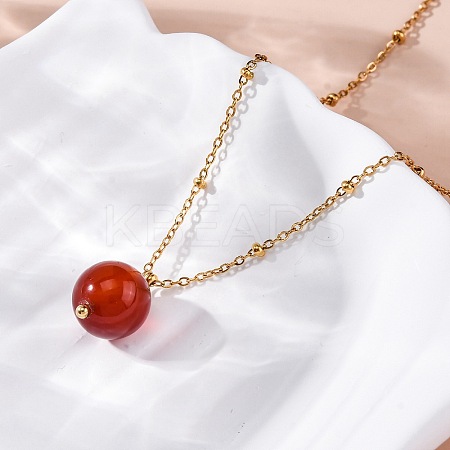 Natural Carnelian(Dyed & Heated) Round Pendant Necklaces NJEW-U026-20G-1