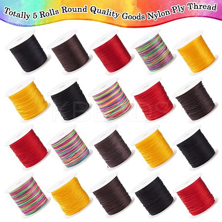 5 Rolls 5 Colros 15-Ply Round Nylon Braided Cord NWIR-YW0001-06B-1