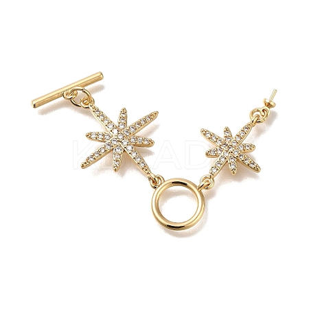 Brass Micro Pave Clear Cubic Zirconia Toggle Clasps KK-M301-21G-1