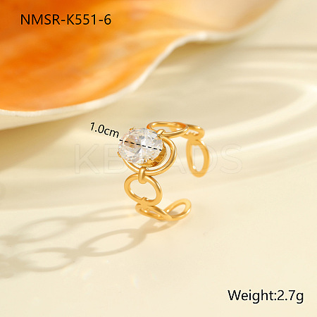 304 Stainless Steel Pave Clear Cubic Zirconia Cuff Open Rings FS-WG263B4-06-1