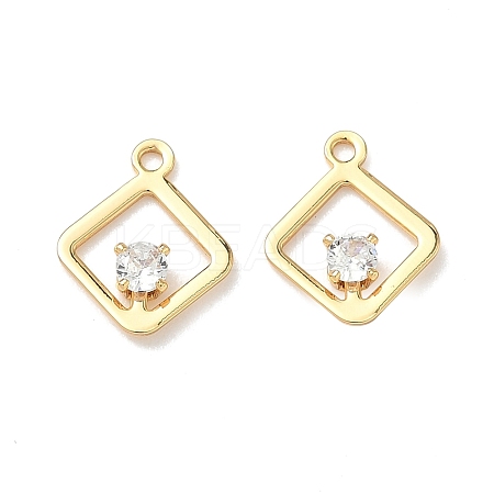 Brass Micro Pave Cubic Zirconia Rhombus Charms KK-Z136-01G-1