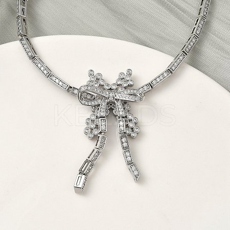 Bowknot Brass Micro Pave Cubic Zirconia Link Chain Bracelets for Women BJEW-A279-01P-1