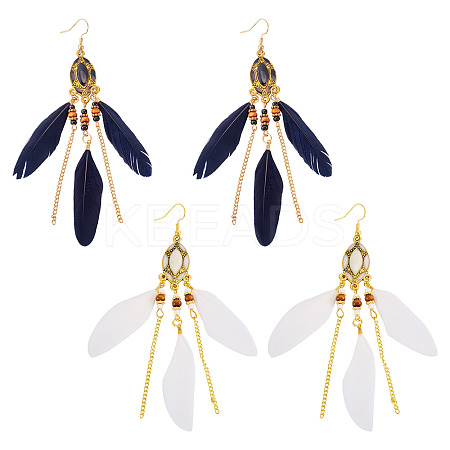 2Pairs 2 Colors Feather Chandelier Earrings EJEW-TA0001-81B-1