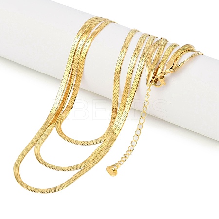 304 Stainless Steel Flat Snake Chain 3 Layer Necklaces NJEW-H038-02G-1