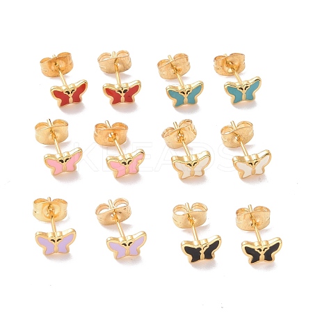 Enamel Butterfly Stud Earrings with 316L Surgical Stainless Steel Pins EJEW-P204-04G-1