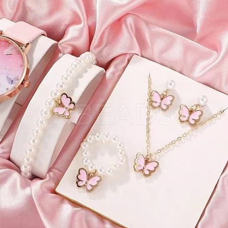 Butterfly Alloy Enamel Pendant Necklace & Bracelets & Earring & Rings Sets for Children FS-WGE37FF-05-1