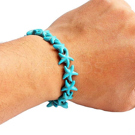 Natural Turquoise Beaded Stretch Bracelets for Men Women PW-WG83054-11-1