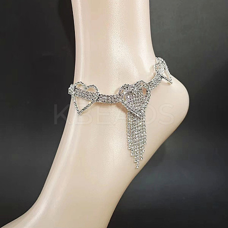 Alloy Full Crystal Rhinestone Heart Tassel Anklets for Women FS-WG2BEDF-01-1