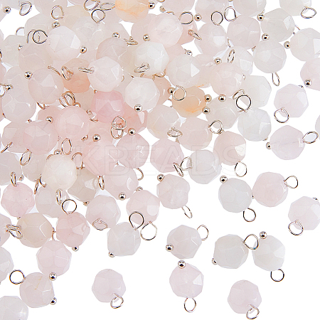 100Pcs Faceted Natural Rose Quartz Star Cut Round Charms G-HS0001-04-1