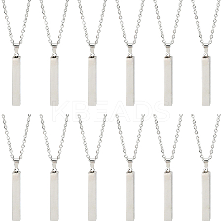 12 Sets 201 Stainless Steel Rectangle Pendant Necklaces NJEW-SC0001-59-1