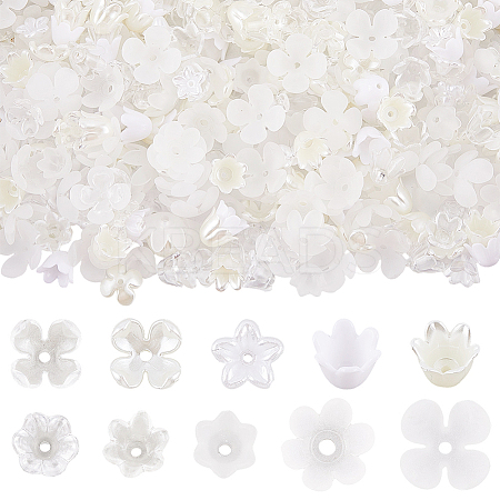 600Pcs 10 Styles ABS Plastic Imitation Pearl & Acrylic Bead Caps OACR-SC0002-34-1