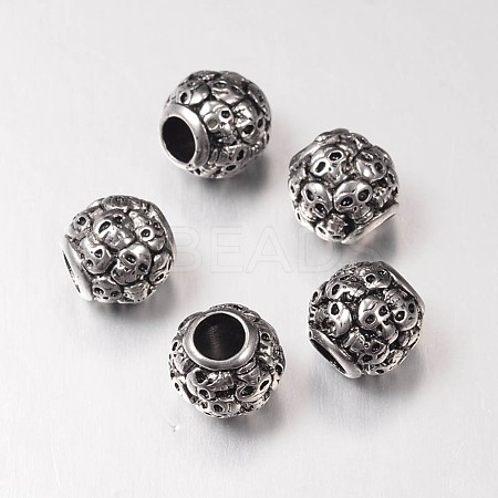Retro Rondelle with Skull 304 Stainless Steel European Large Hole Beads OPDL-E005-17AS-1