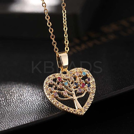 Colorful CZ Heart-shaped Tree of Life Pendant Necklace for Women ST4153547-1