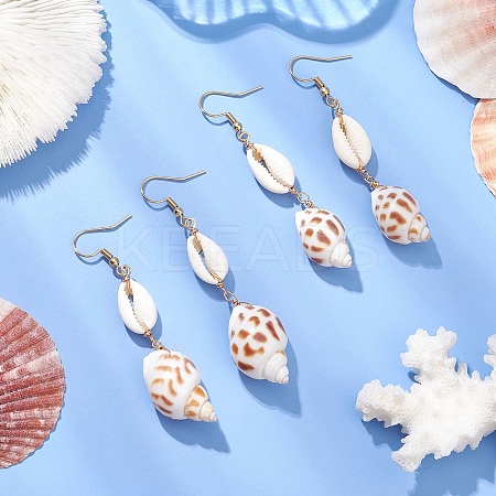 304 Stainless Steel Shell Shape with Tortoise & Starfish Dangle Earrings EJEW-JE06265-04-1
