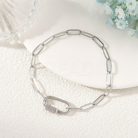 304 Stainless Steel Paperclip Chains Bracelets with Screw Carabiner Lock for Women BJEW-JB14206-1