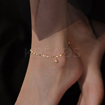 304 Stainless Steel Round Ball Tassel Dapped Chain Anklets for Women AJEW-G070-01G-1