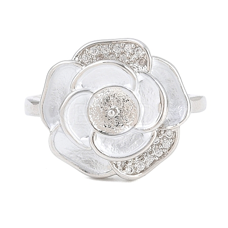 Flower Brass Micro Pave Cubic Zirconia & Enamel Cuff Ring Settings KK-CBAC351-06P-05-1