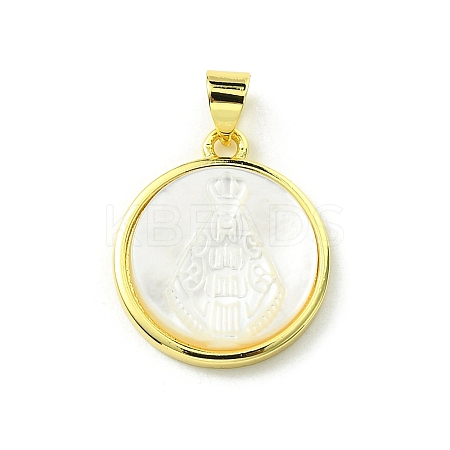 Rack Plating Brass Pave Natural Shell Pendants KK-A204-01B-03G-1