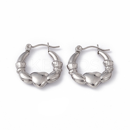 Non-Tarnish 304 Stainless Steel Claddagh Earrings Shape Hoop Earrings for Women EJEW-G314-12P-1