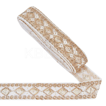 Polyester Rhombus Embroidery Lace Trim OCOR-WH0090-84B-1
