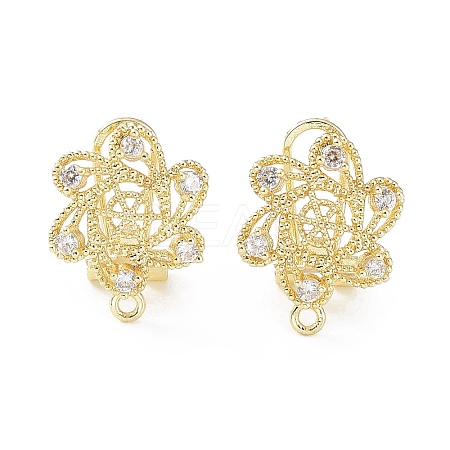 Hollow Star Brass Micro Pave Cubic Zirconia Stud Earrings Finding KK-E083-08G-1