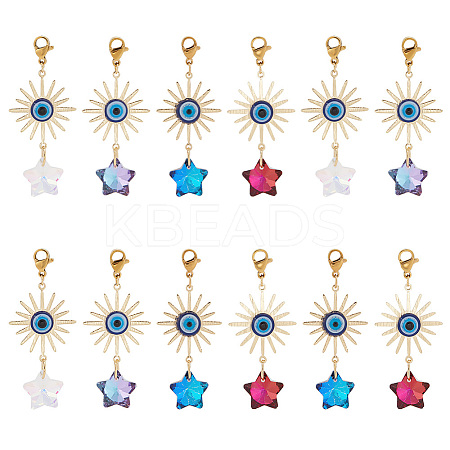 15Pcs Electroplate Glass Star Pendant Decorations HJEW-AR0001-16-1