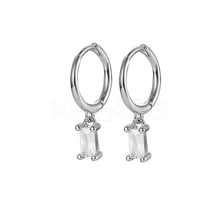 Platinum Rhodium Plated 925 Sterling Silver Dangle Hoop Earrings for Women SY2365-10-1