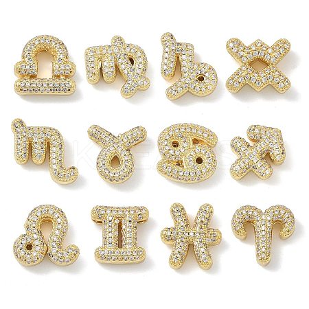 Twelve Constellations Brass Micro Pave Clear Cubic Zirconia Pendants KK-G548-21G-1